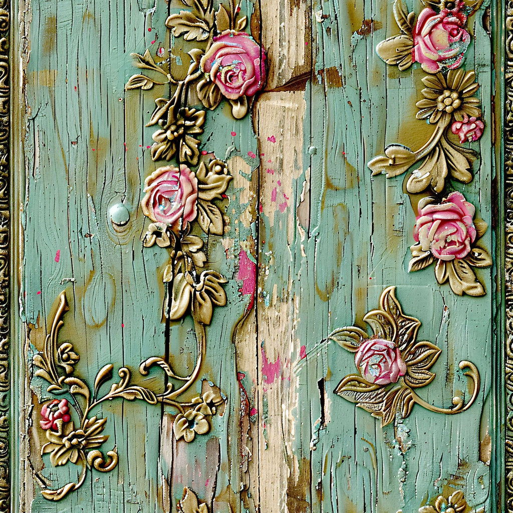 Shabby Chic Antique Painted Wood Pattern 9 Minky Fabric