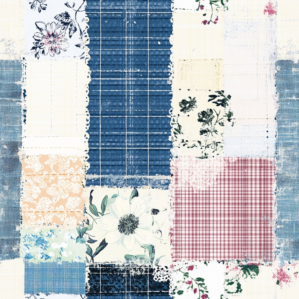 Shabby Chic Floral Gingham Pattern 1 Minky Fabric