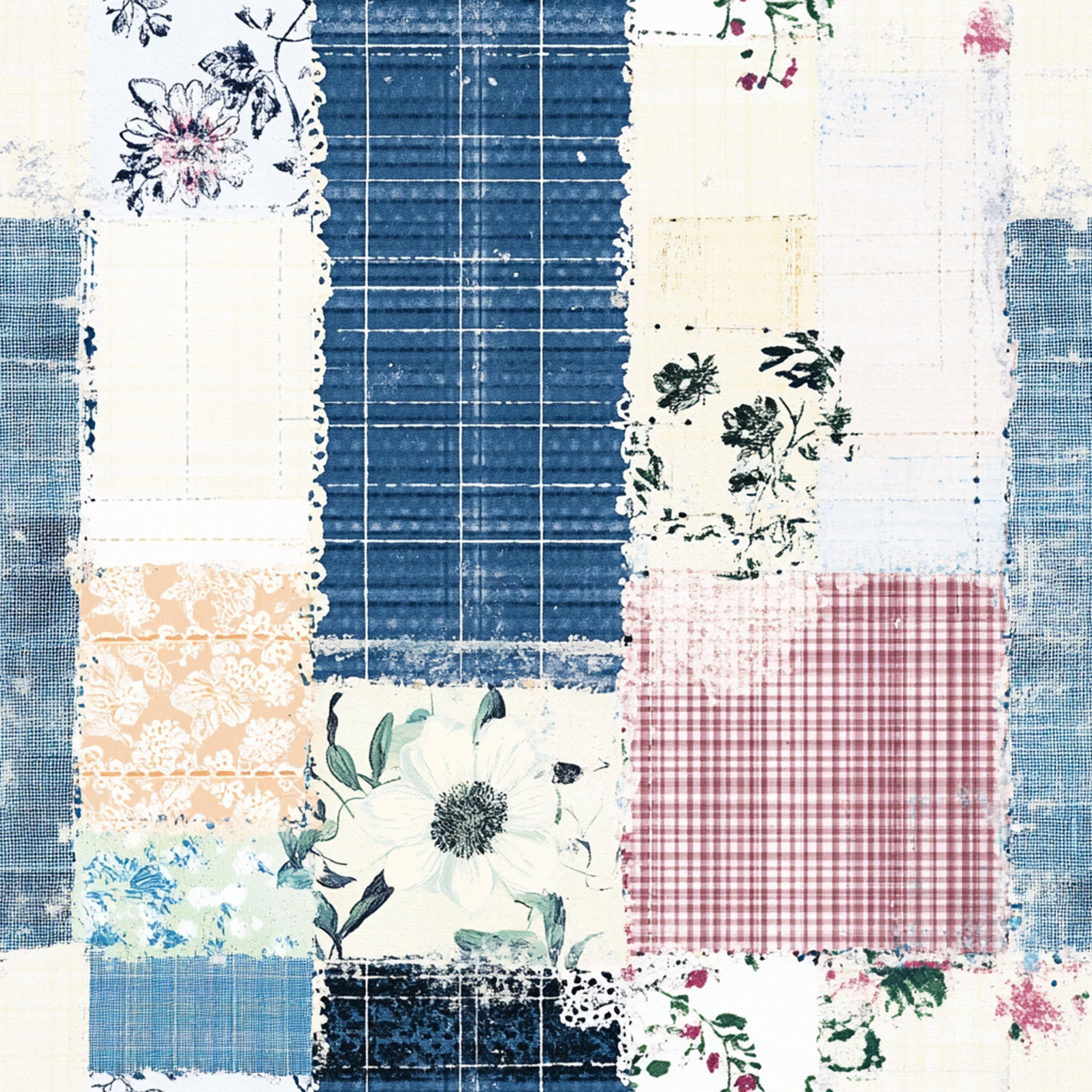 Shabby Chic Floral Gingham Pattern 1 Minky Fabric