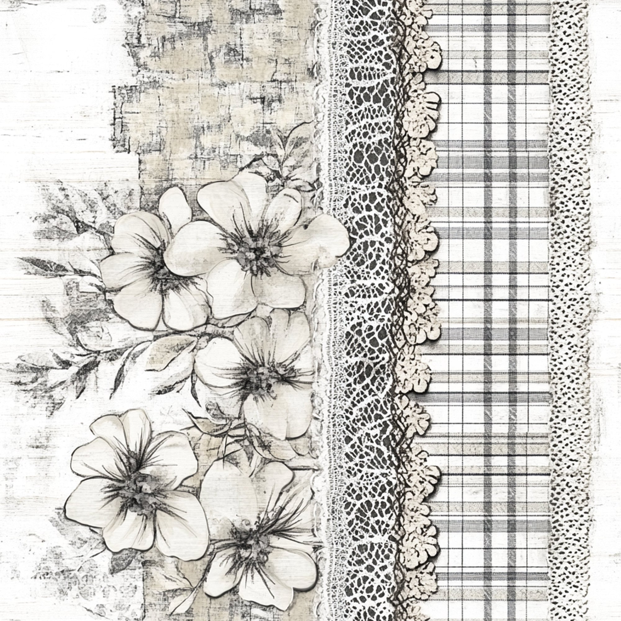 Shabby Chic Floral Gingham Pattern 10 Minky Fabric
