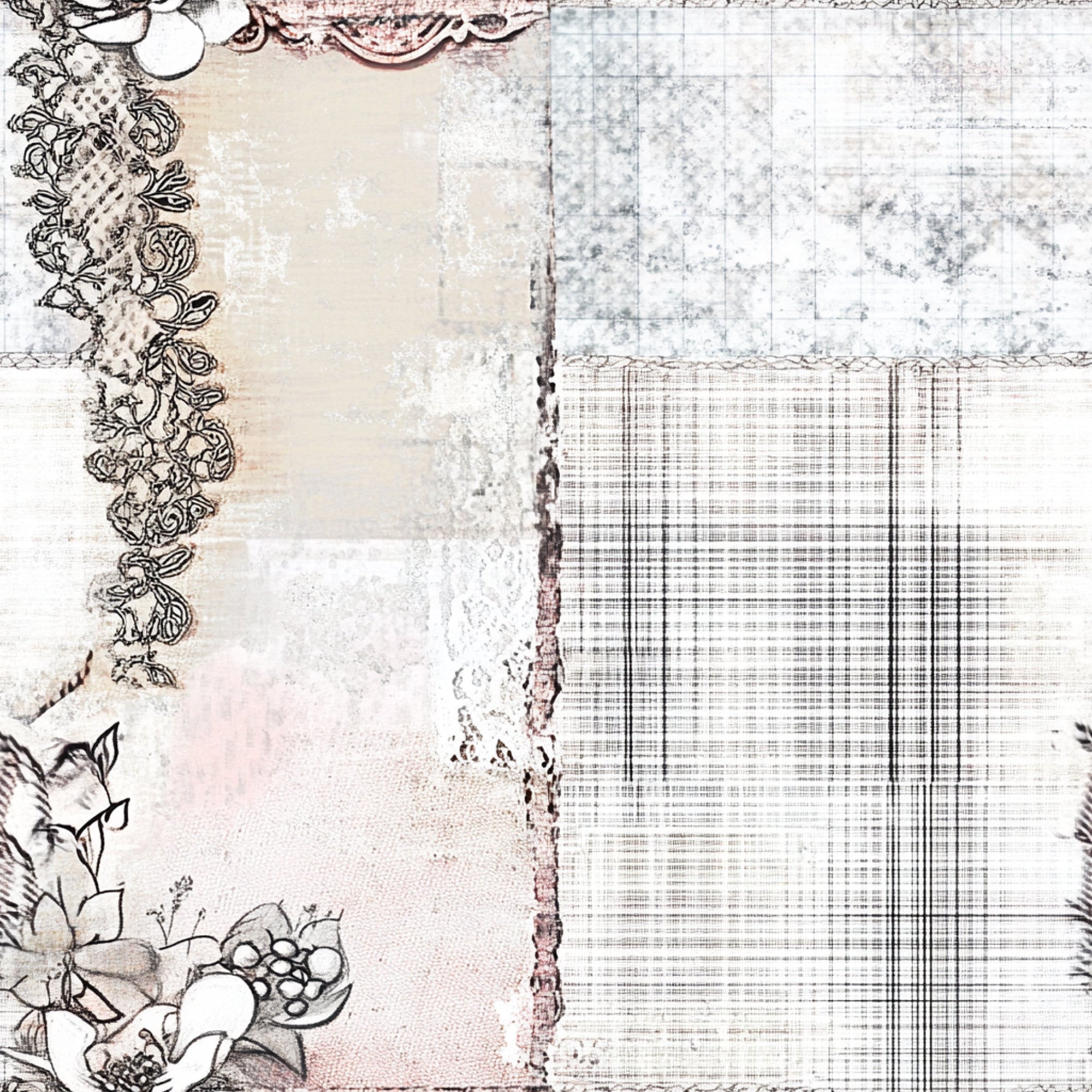 Shabby Chic Floral Gingham Pattern 11 Minky Fabric