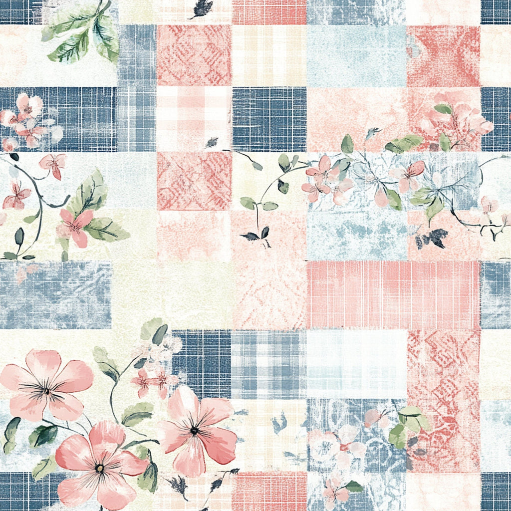 Shabby Chic Floral Gingham Pattern 12 Minky Fabric