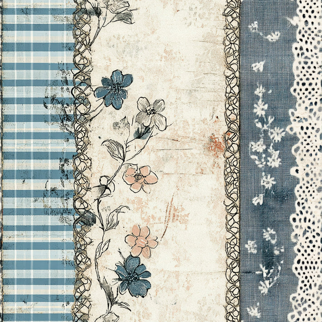 Shabby Chic Floral Gingham Pattern 13 Minky Fabric