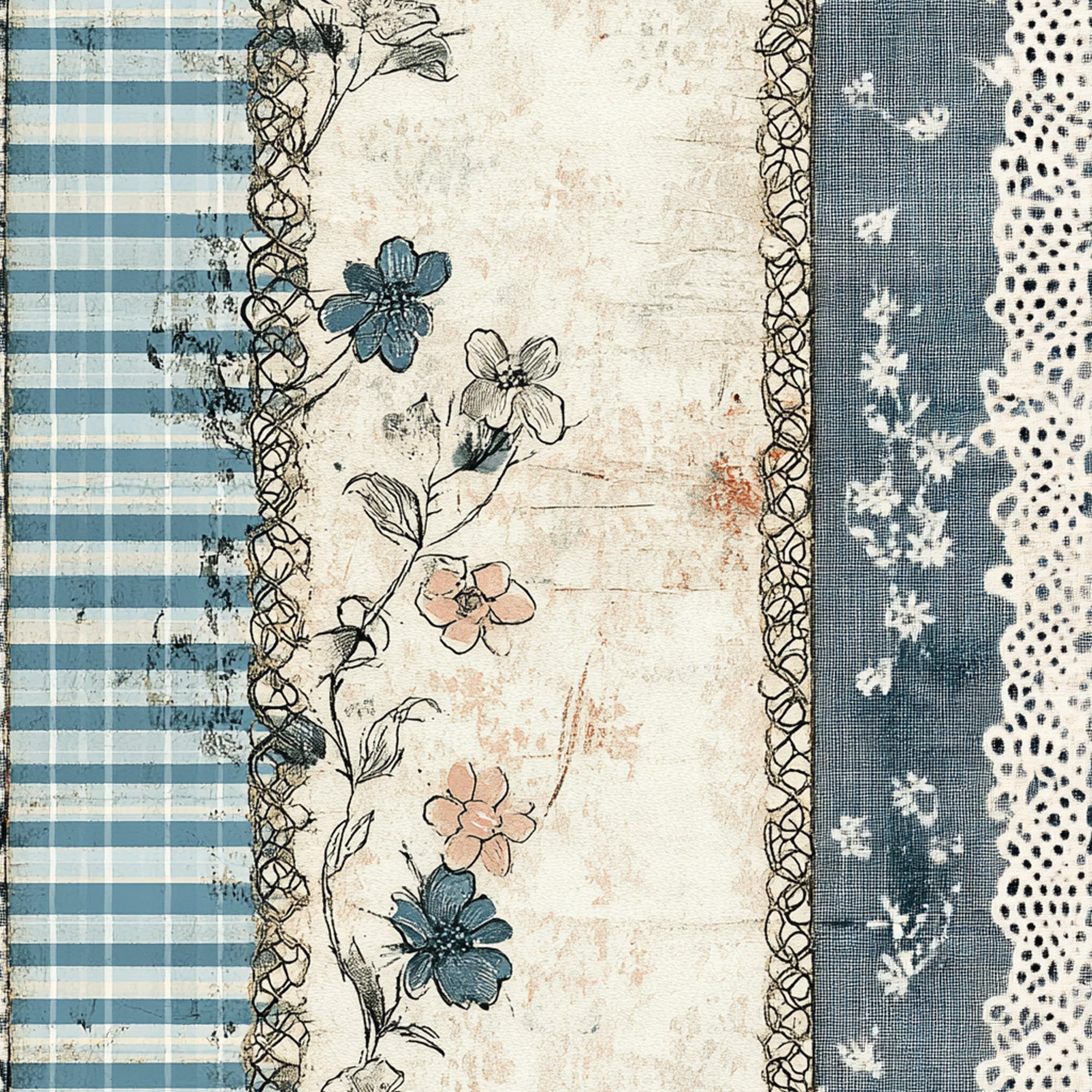 Shabby Chic Floral Gingham Pattern 13 Minky Fabric
