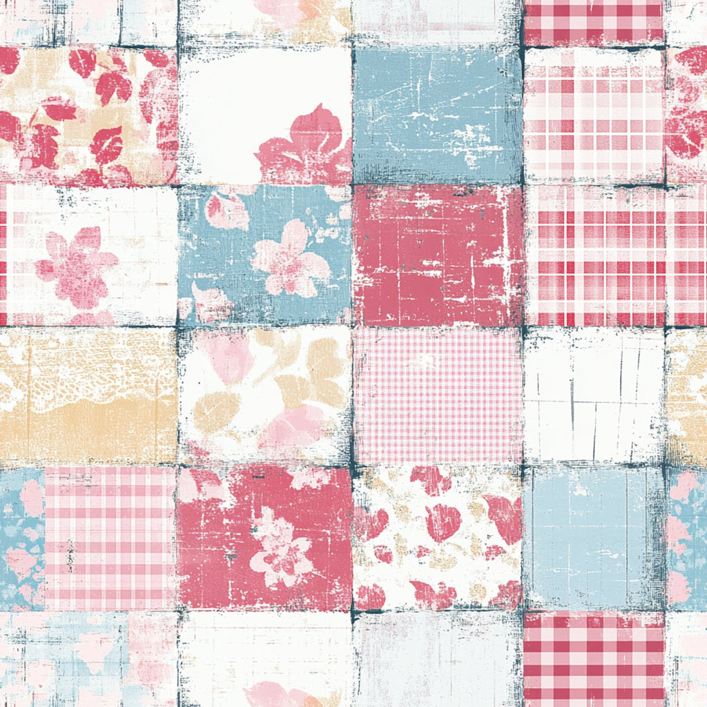 Shabby Chic Floral Gingham Pattern 16 Minky Fabric
