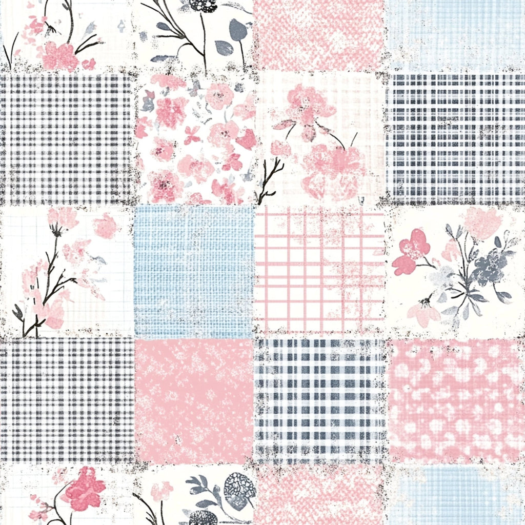 Shabby Chic Floral Gingham Pattern 17 Minky Fabric