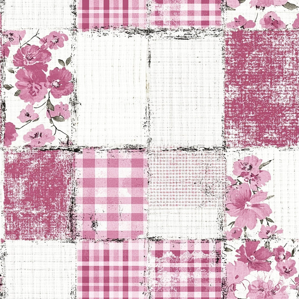 Shabby Chic Floral Gingham Pattern 18 Minky Fabric