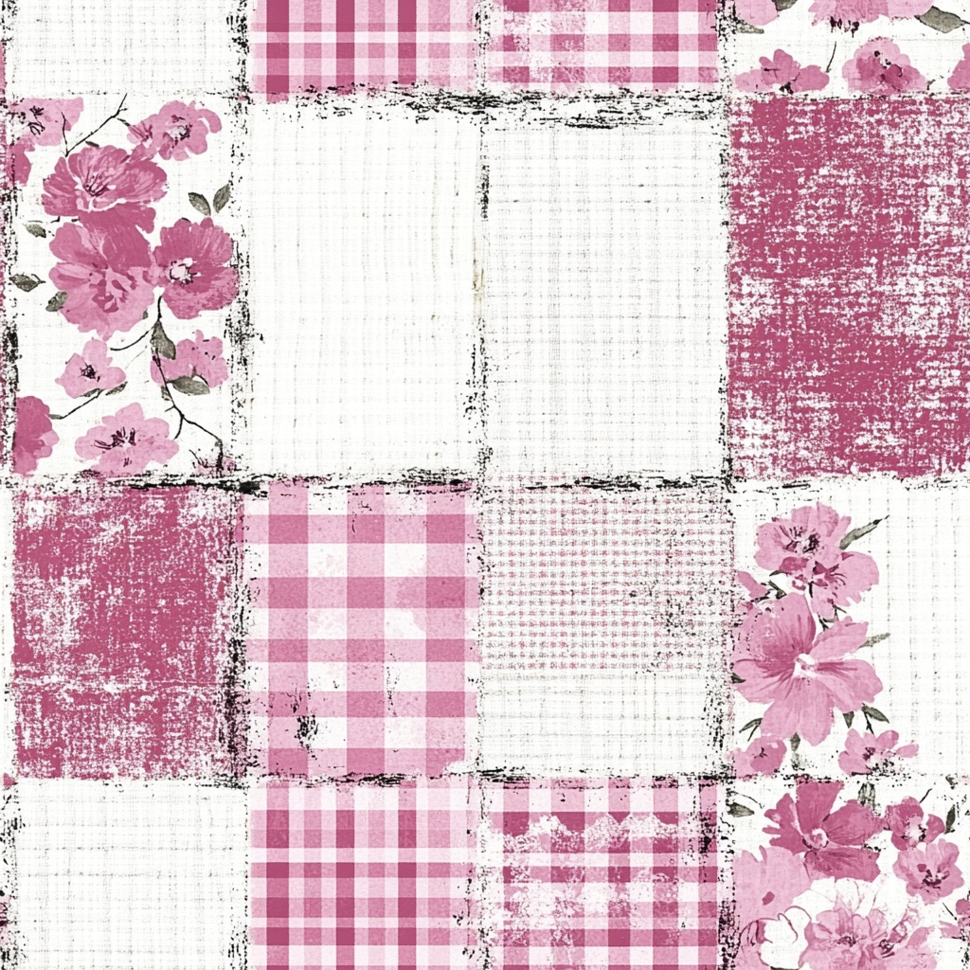 Shabby Chic Floral Gingham Pattern 18 Minky Fabric