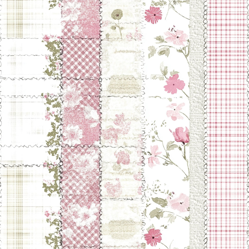 Shabby Chic Floral Gingham Pattern 19 Minky Fabric