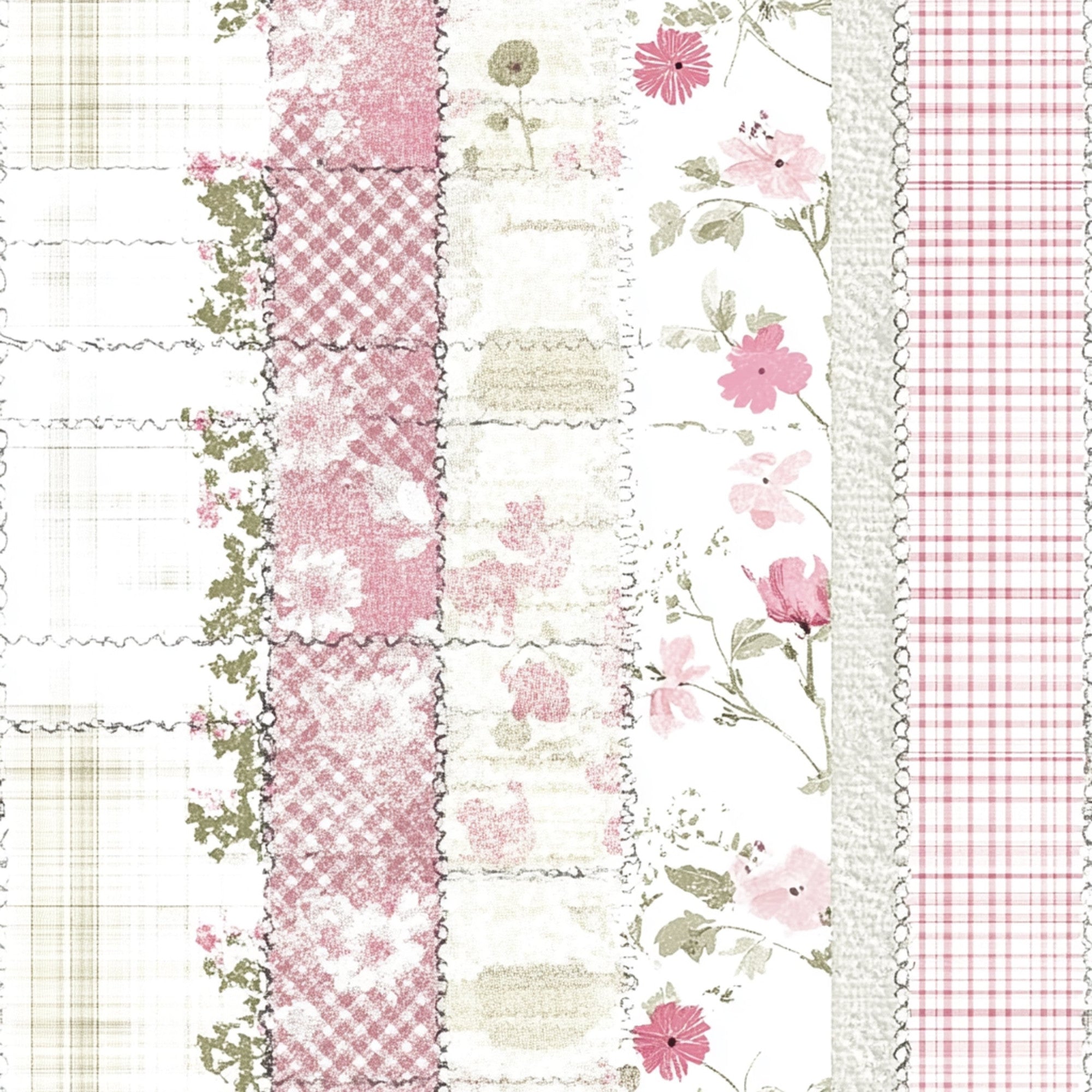 Shabby Chic Floral Gingham Pattern 19 Minky Fabric