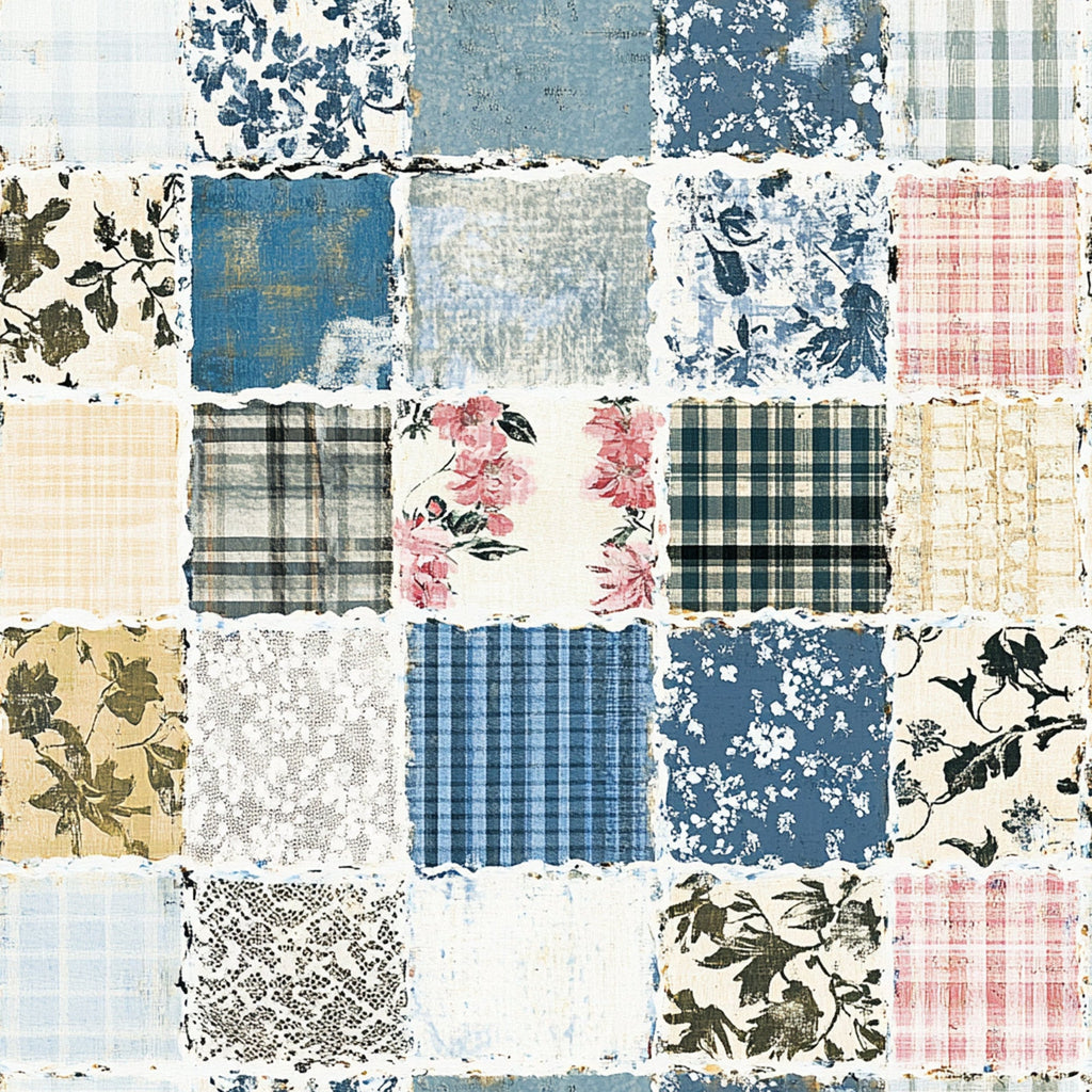 Shabby Chic Floral Gingham Pattern 2 Minky Fabric