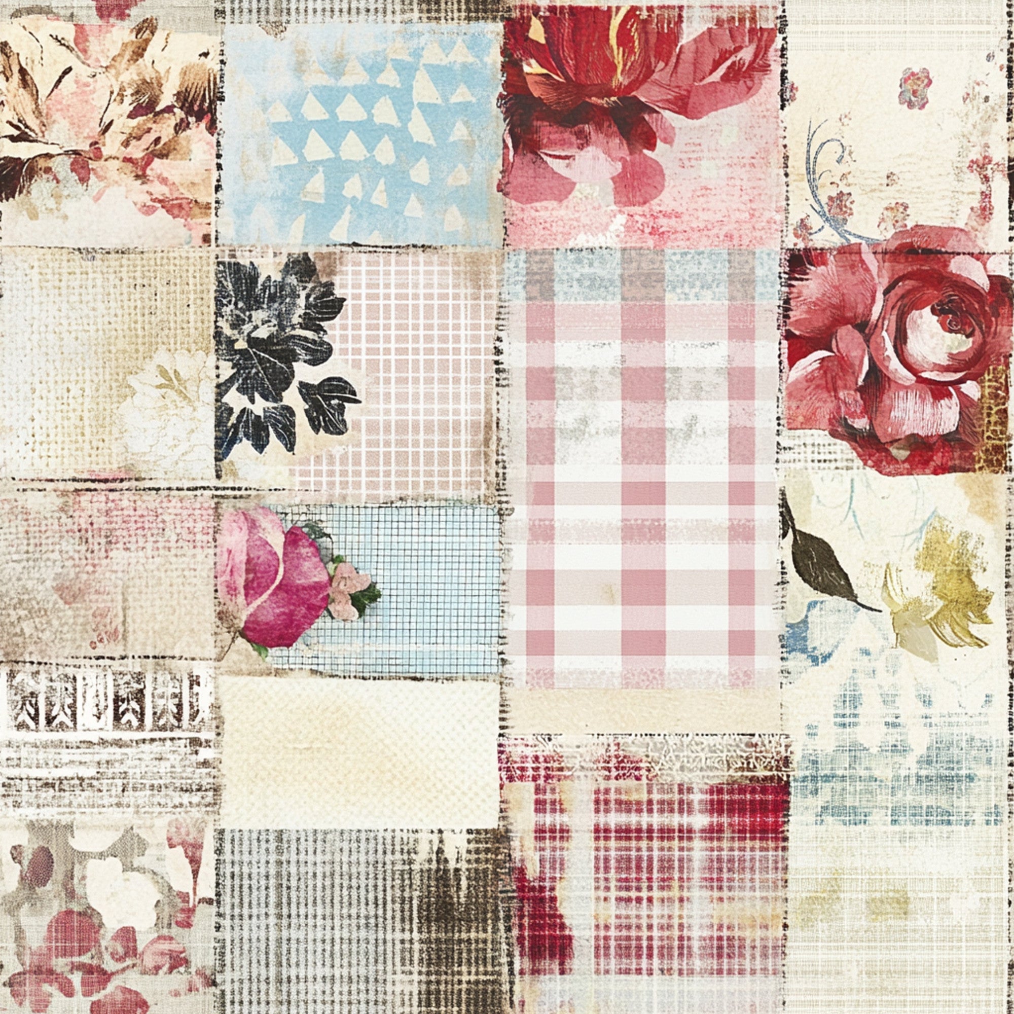 Shabby Chic Floral Gingham Pattern 20 Minky Fabric