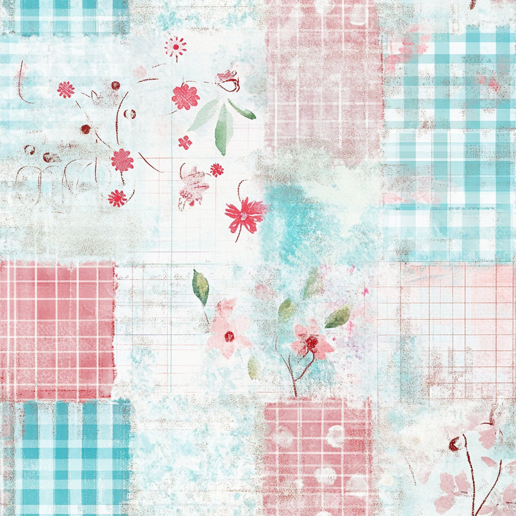 Shabby Chic Floral Gingham Pattern 22 Minky Fabric
