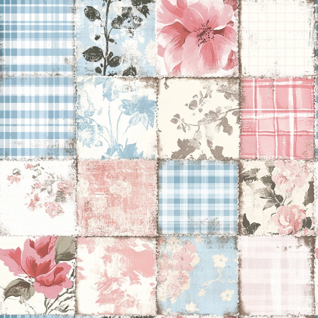 Shabby Chic Floral Gingham Pattern 23 Minky Fabric