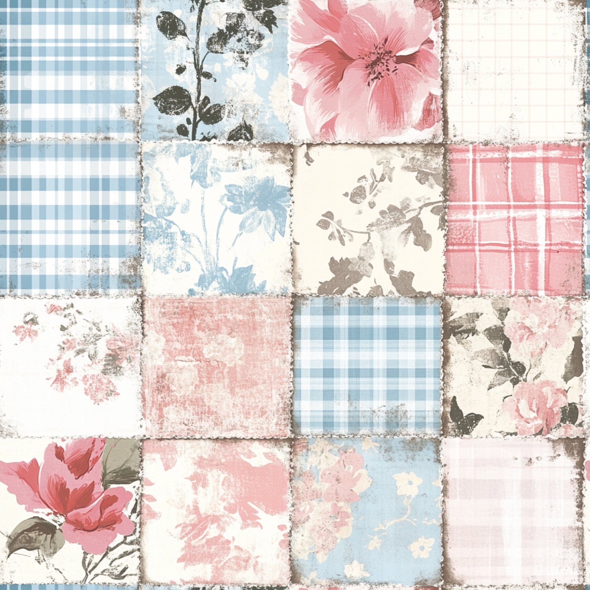 Shabby Chic Floral Gingham Pattern 23 Minky Fabric