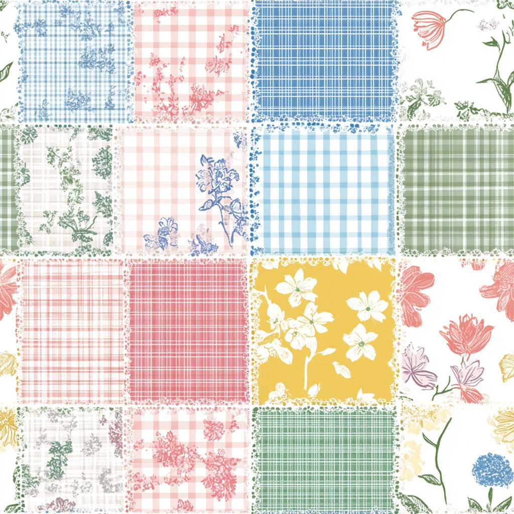 Shabby Chic Floral Gingham Pattern 24 Minky Fabric