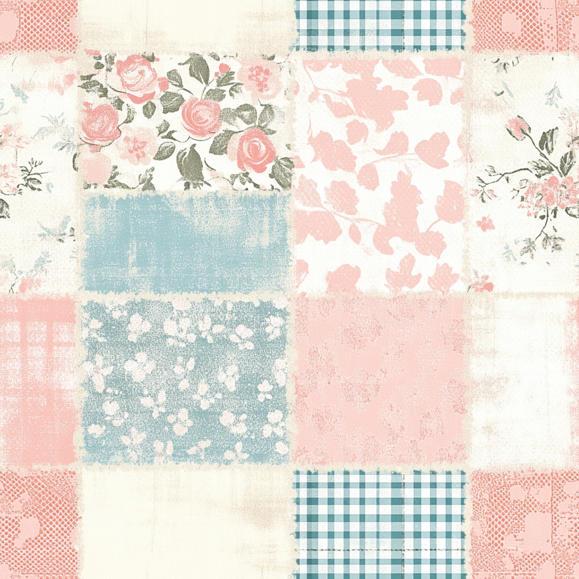 Shabby Chic Floral Gingham Pattern 3 Minky Fabric