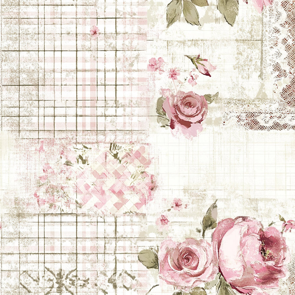 Shabby Chic Floral Gingham Pattern 4 Minky Fabric