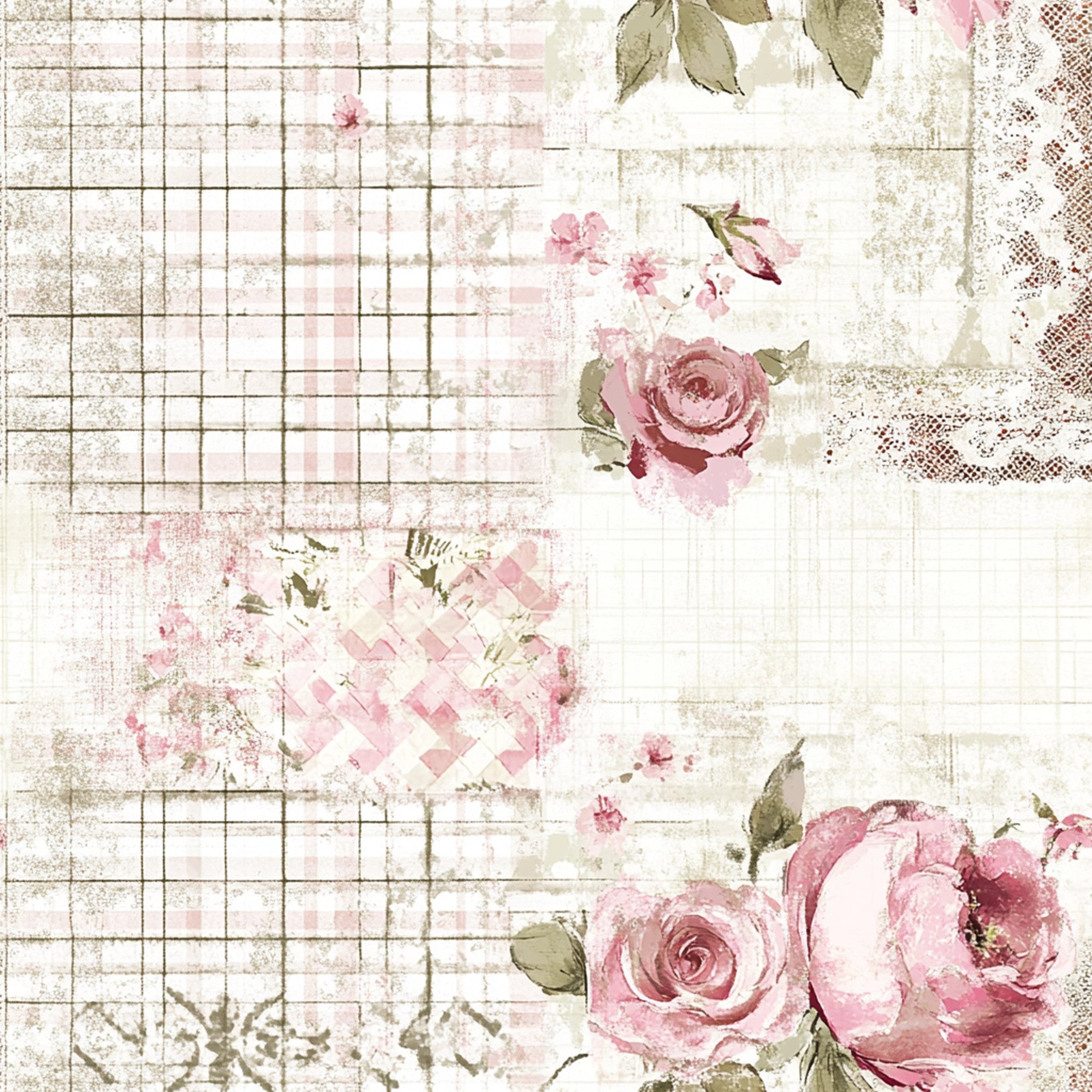Shabby Chic Floral Gingham Pattern 4 Minky Fabric