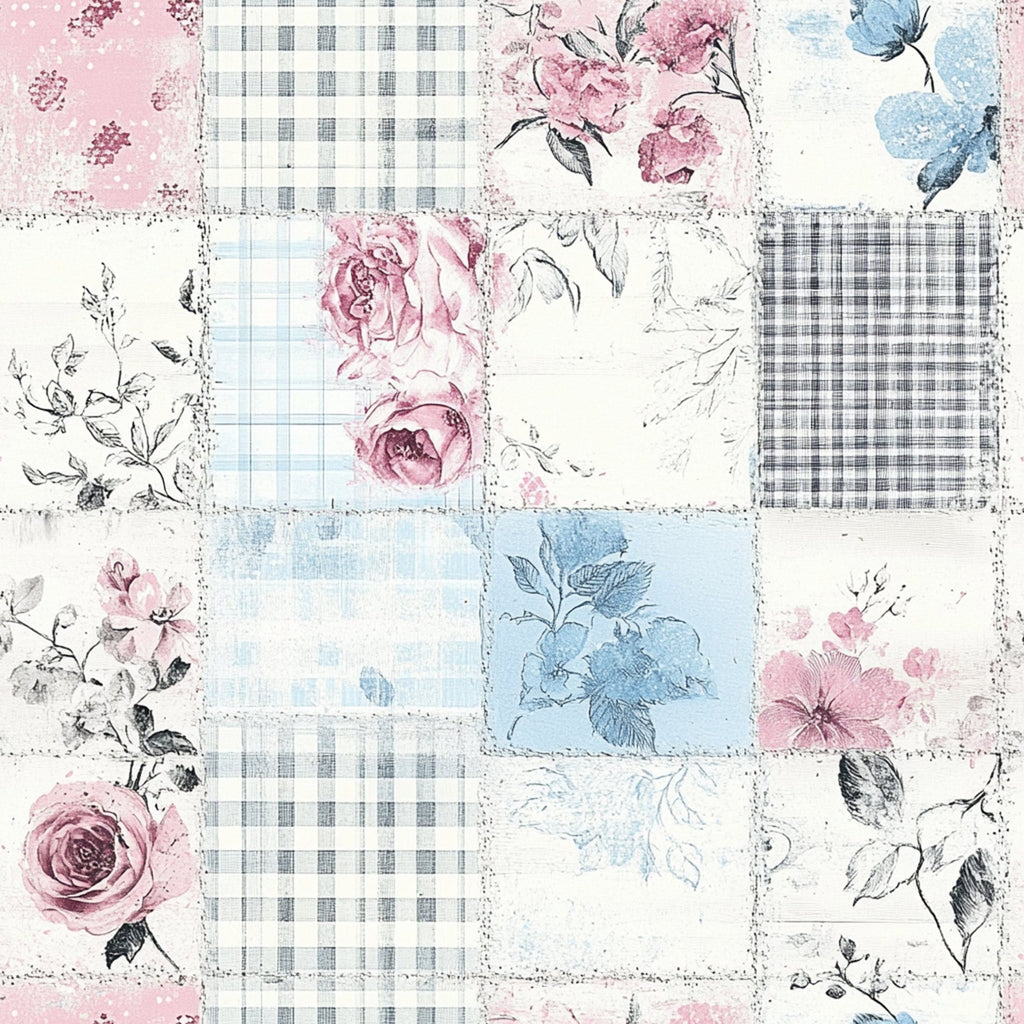 Shabby Chic Floral Gingham Pattern 5 Minky Fabric