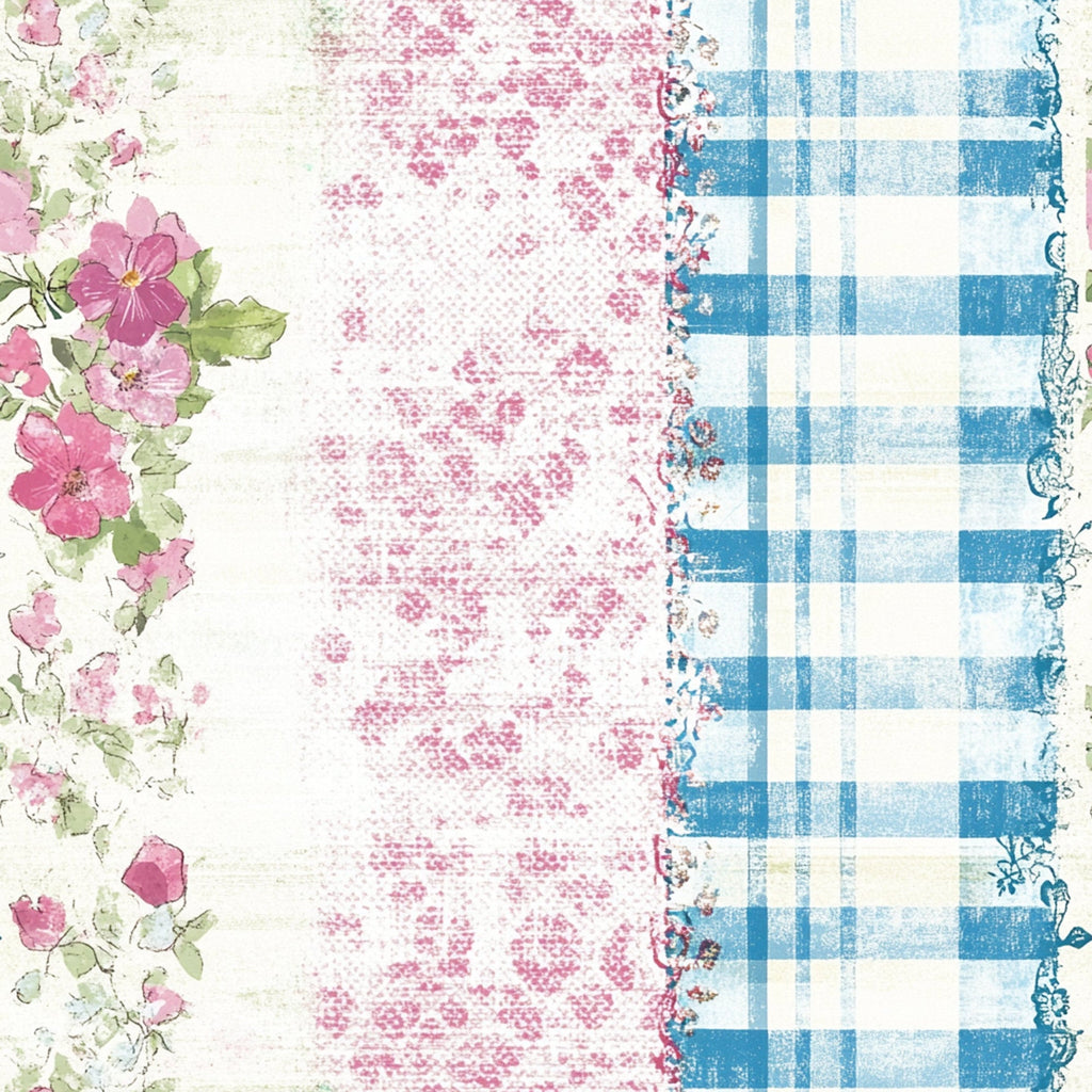Shabby Chic Floral Gingham Pattern 6 Minky Fabric