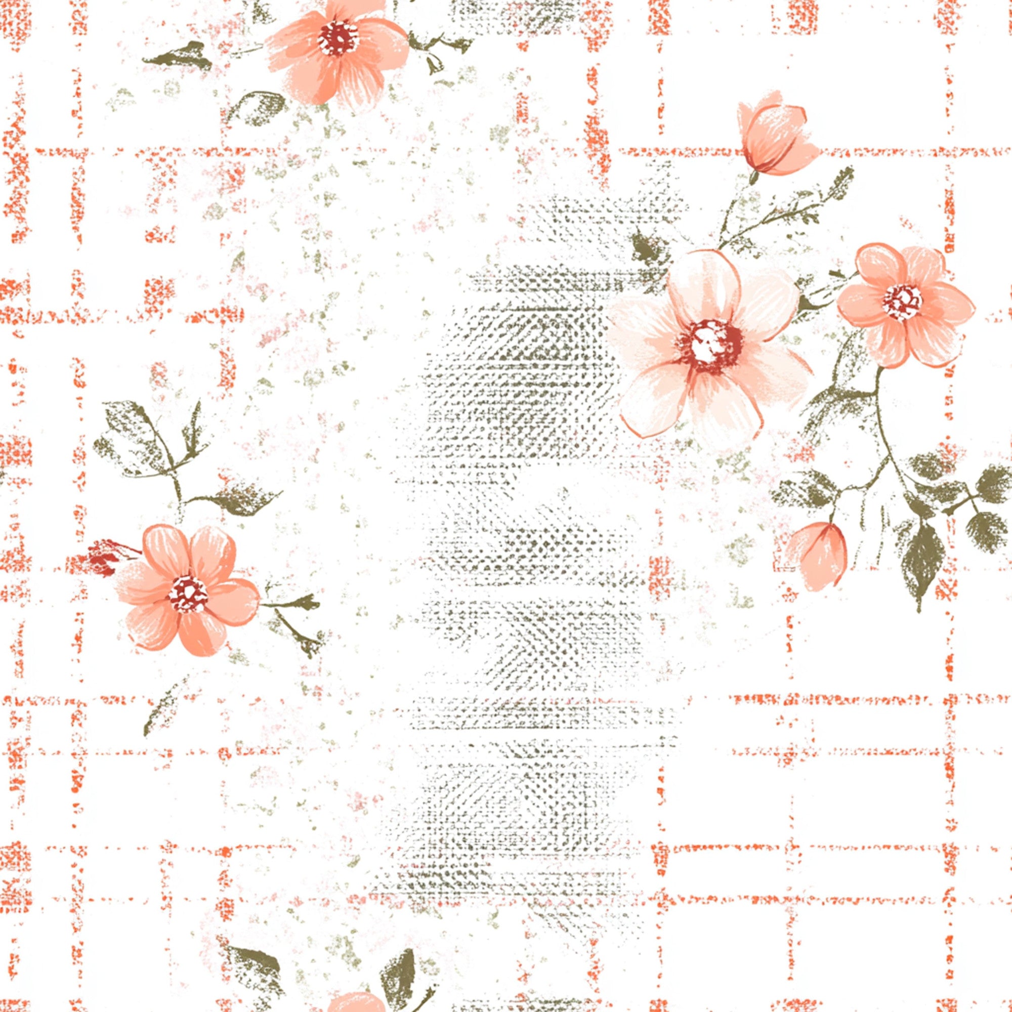 Shabby Chic Floral Gingham Pattern 7 Minky Fabric