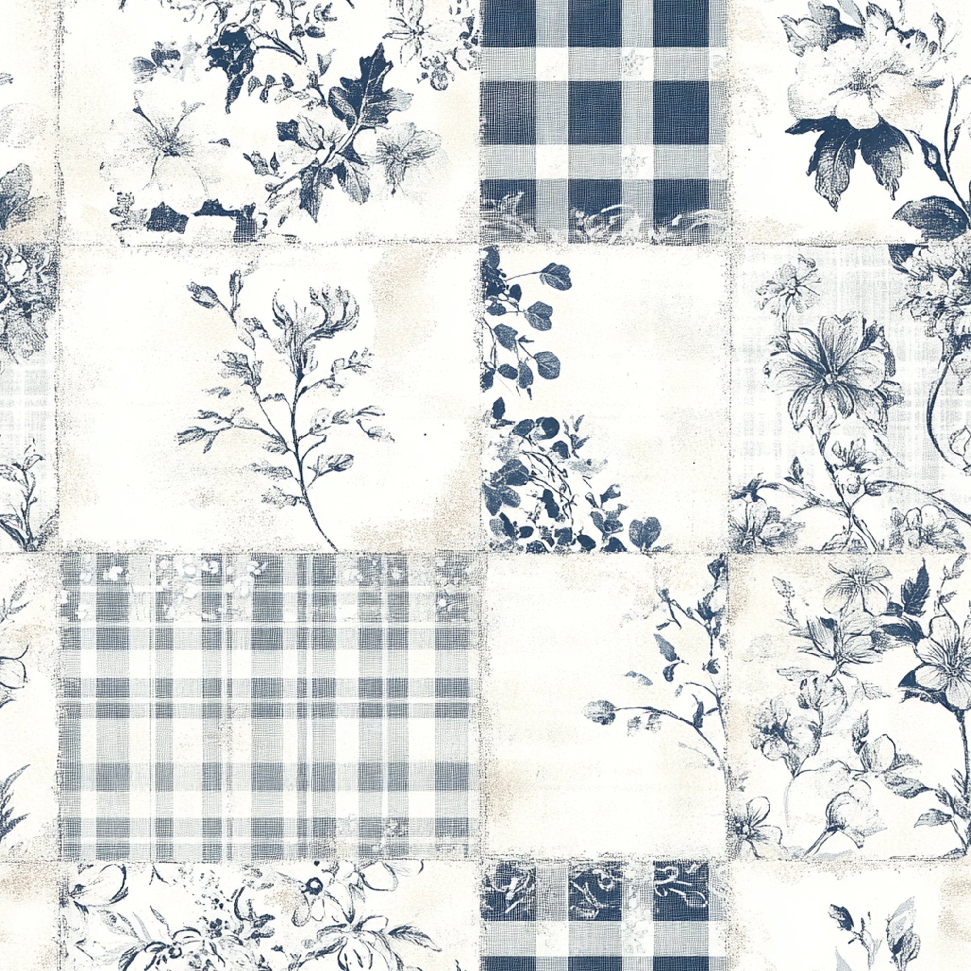 Shabby Chic Floral Gingham Pattern 8 Minky Fabric