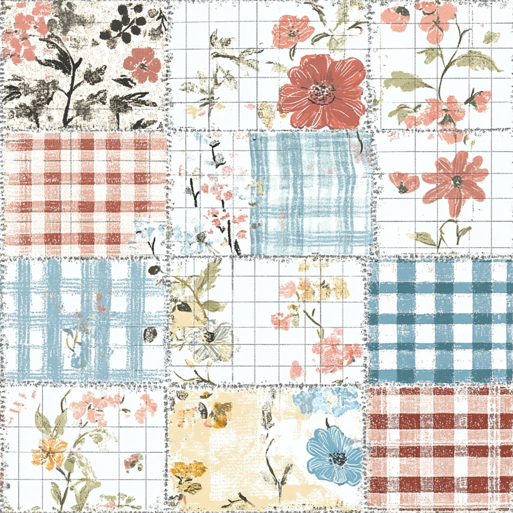 Shabby Chic Floral Gingham Pattern 9 Minky Fabric