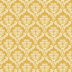 Ornate yellow and white damask pattern featuring symmetrical floral motifs.
