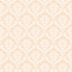 Ornate white floral damask pattern on a pale peach background.