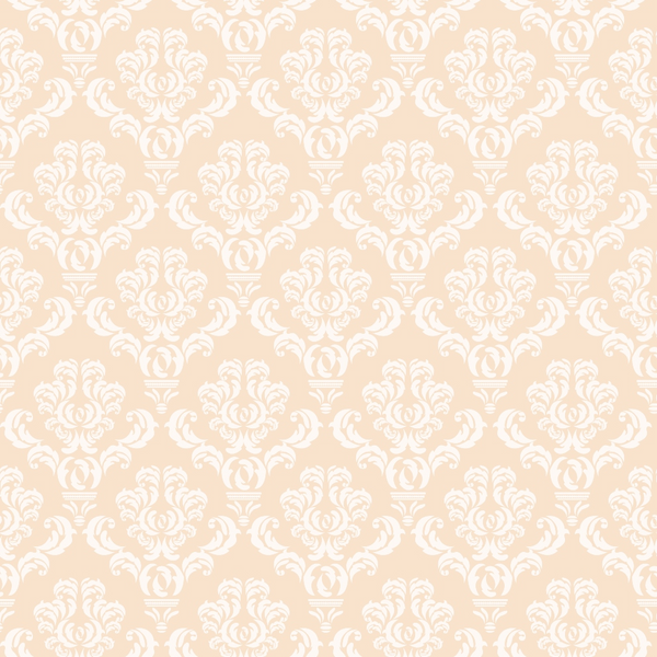 Ornate white floral damask pattern on a pale peach background.