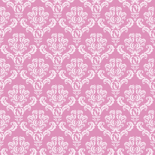Pink and white damask pattern with intricate floral motifs repeating across the image.