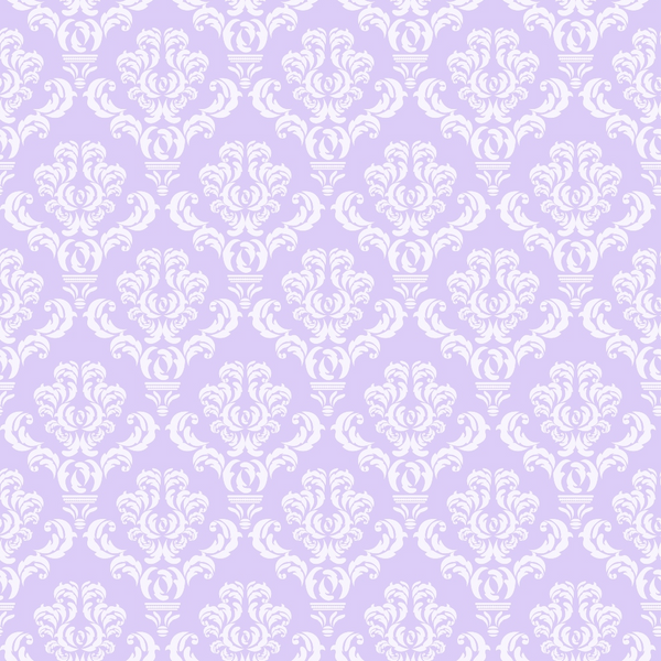 Intricate white damask pattern on a light purple background.