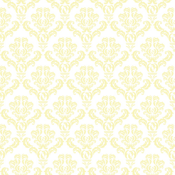 Yellow damask pattern on a white background.