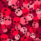 skull pattern, camouflage design, pink tones, red shades, burgundy colors, coral hues, gothic motif, edgy aesthetic, overlapping skulls,, fabric panel, halloween theme, spooky design, alternative style, punk rock, layered pattern, seamless repeat, dark romance, unconventional camouflage