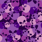 purple, magenta, lavender, skull pattern, camouflage design, gothic style, spooky theme, halloween motif,, fabric panel, overlapping skulls, dark purple, light pink, bone imagery, alternative fashion, edgy design, seamless pattern, cotton fabric, crafting material