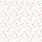A pattern of scattered dots in black, pink, and orange on a white background.