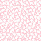 Pattern of white ghosts, skulls, and bones on a pink background.