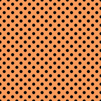 Orange background with a pattern of evenly spaced black polka dots.