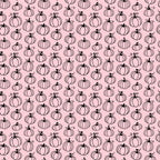 Pattern of black outlined pumpkins on a pink background, arranged in evenly spaced rows and columns.