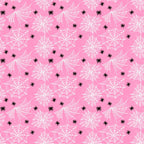 Pattern of white spiderwebs and black spiders on a pink background.