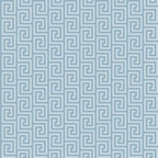A seamless blue Greek key pattern with interlocking spiral shapes on a light background.