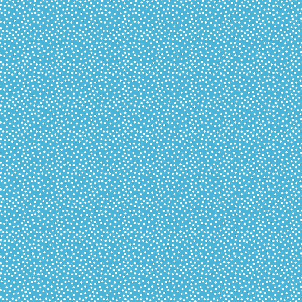 Blue background with a white polka dot pattern covering the entire surface.