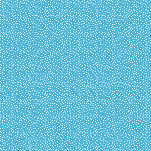 Blue background with a white polka dot pattern covering the entire surface.