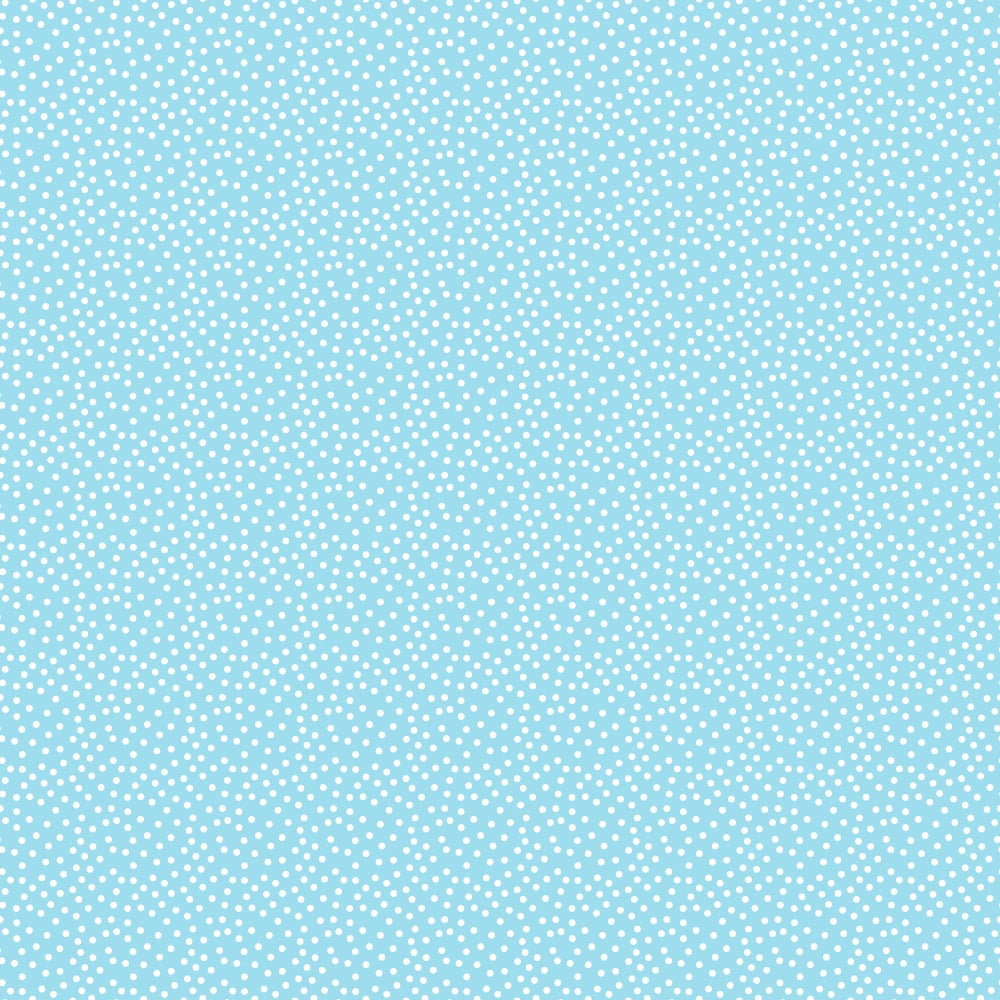Light blue background with small white polka dots evenly distributed across the surface.