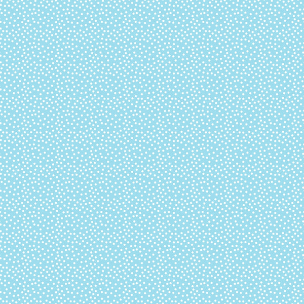 Light blue background with small white polka dots evenly distributed across the surface.