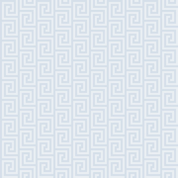 A seamless Greek key pattern with blue and white interlocking geometric shapes.