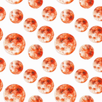 Pattern of red and orange watercolor circles resembling planets on a white background.