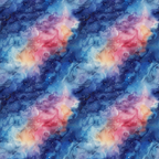 Colorful nebula pattern with swirls of blue, pink, and orange, dotted with small white stars.