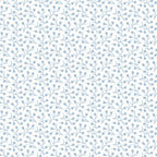 powder blue, white background, ditsy floral, small flowers, delicate branches, botanical pattern,, fabric panel, soft blue, tiny blooms, scattered florals, feminine design, cottage core, vintage inspired, gentle pattern, light blue, repeating motif, crafting fabric, sewing material, floral sprigs